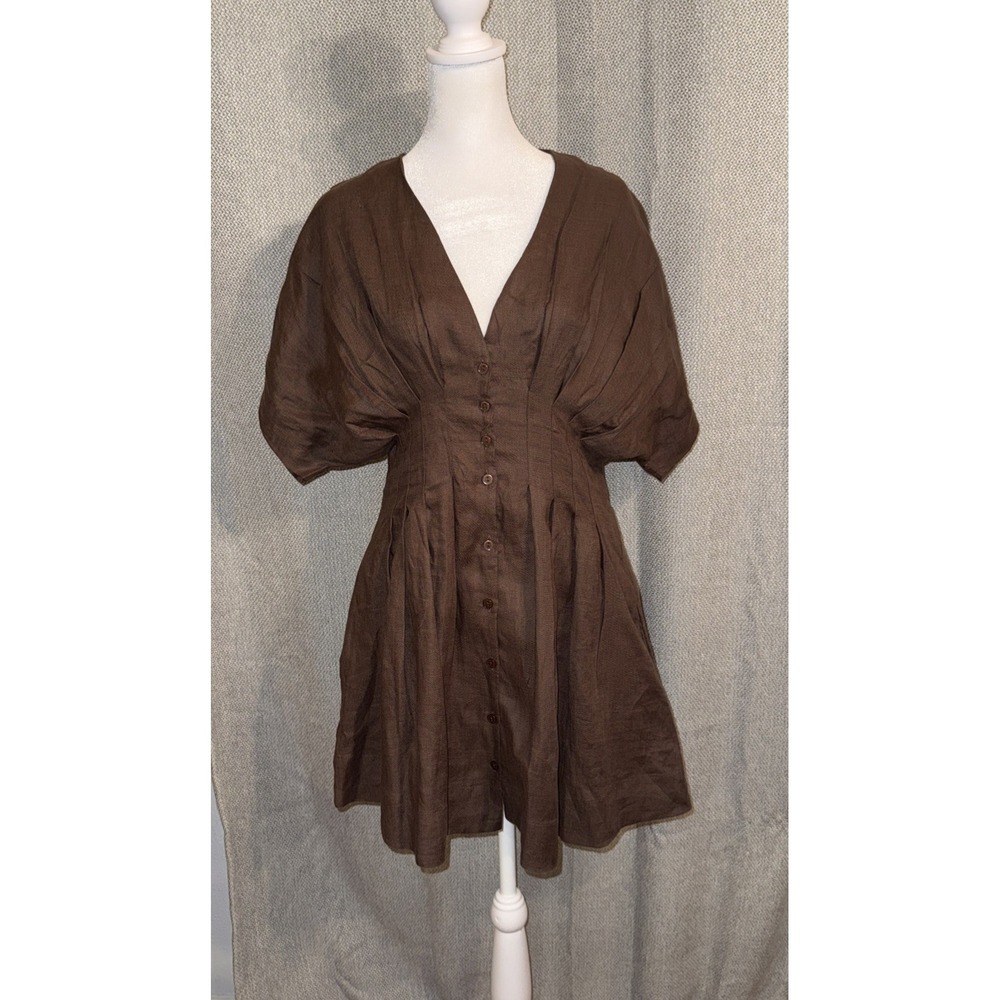 anthropologie exquise Tobie Mini Shirt Dress Women Size Small Petite Brown Linen